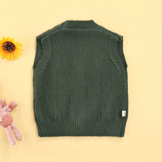 Plain Color Cable Knit Sleeveless Cardigan Vest - Image 2
