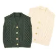 Plain Color Cable Knit Sleeveless Cardigan Vest