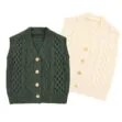 Plain Color Cable Knit Sleeveless Cardigan Vest