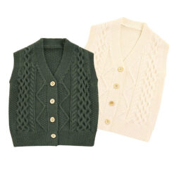Plain Color Cable Knit Sleeveless Cardigan Vest