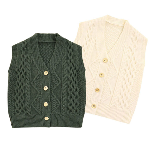 Plain Color Cable Knit Sleeveless Cardigan Vest