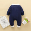 Baby Plain Color Folded Collar Romper with Bow Tie