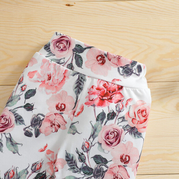 Long Sleeve Plain Color Hoodie Sweatsuit & Floral Pattern Pants with Matching Ribbon Headband - Image 6