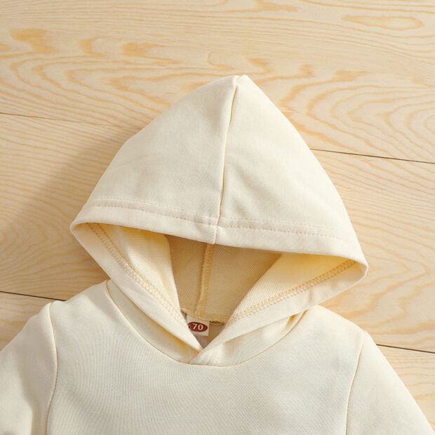 Long Sleeve Plain Color Hoodie Sweatsuit & Floral Pattern Pants with Matching Ribbon Headband - Image 3