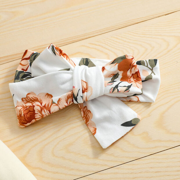 Long Sleeve Plain Color Hoodie Sweatsuit & Floral Pattern Pants with Matching Ribbon Headband - Image 7