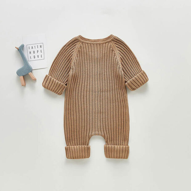 Plain Color Ribbed Pattern Button Up Romper - Image 2