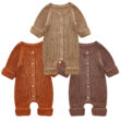 Plain Color Ribbed Pattern Button Up Romper