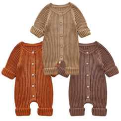 Plain Color Ribbed Pattern Button Up Romper