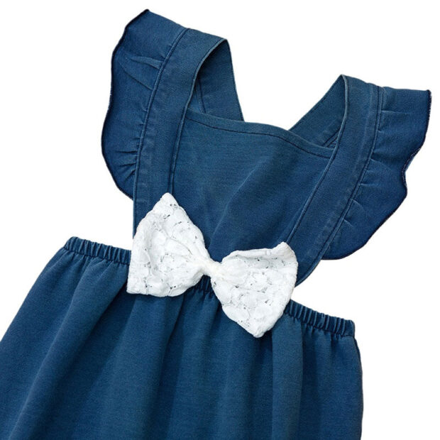 Baby Plain Color Ribbon Bow Romper Sleeveless