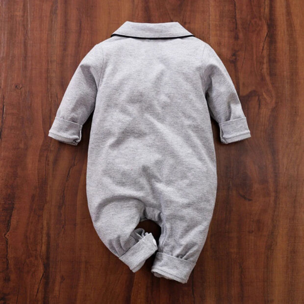 Plain Color Snap On Pajamas Romper Long Sleeve - Image 2
