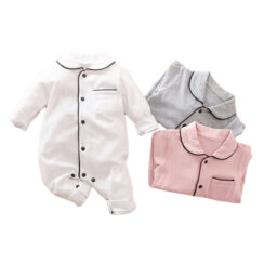 Plain Color Snap On Pajamas Romper Long Sleeve