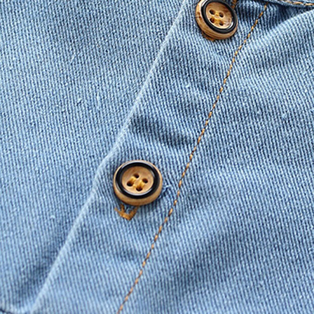 Plain Denim Overalls with Tie Knot Strap Long Sleeve - Image 2