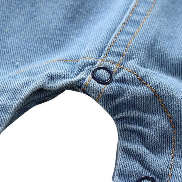 Plain Denim Overalls with Tie Knot Strap Long Sleeve - Image 4