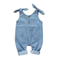 Plain Denim Overalls with Tie Knot Strap Long Sleeve