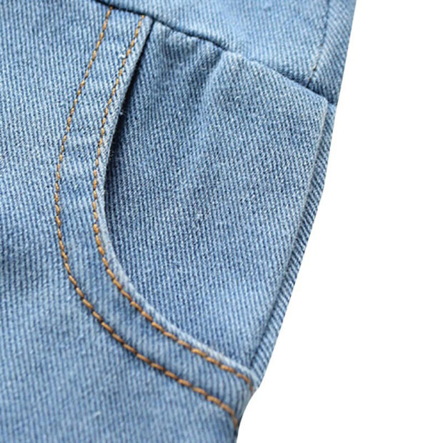Plain Denim Overalls with Tie Knot Strap Long Sleeve - Image 3