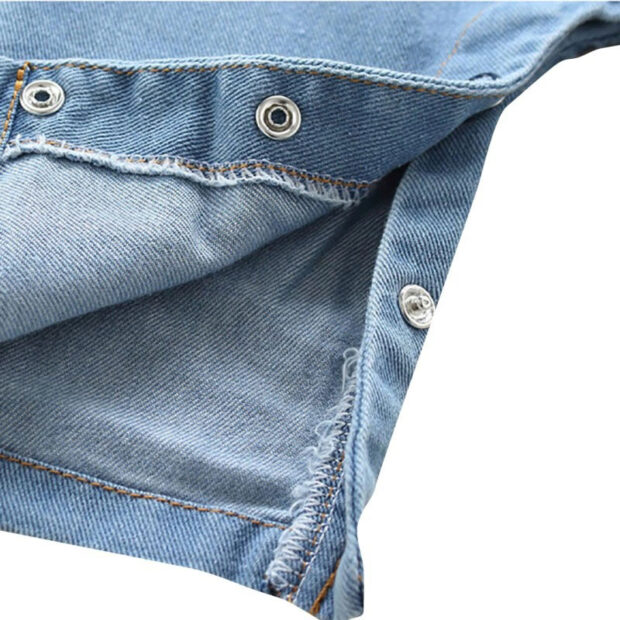 Plain Denim Overalls with Tie Knot Strap Long Sleeve - Image 5