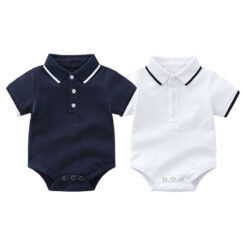 Plain Color Polo Onesie Folded Collar Short Sleeve