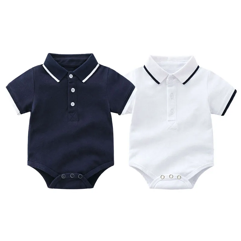 Plain Color Polo Onesie Folded Collar Short Sleeve
