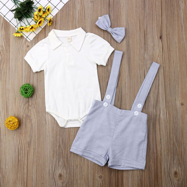 Baby Plain Polo Onesie & Suspenders Shorts
