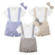 Plain Polo Onesie & Suspenders Shorts with Bow Tie Short Sleeve