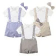 Plain Polo Onesie & Suspenders Shorts with Bow Tie Short Sleeve