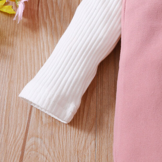 Plain Color Suspender Dress with Ribbed Onesie Long Sleeve & Matching Ribbon Headband - Image 4