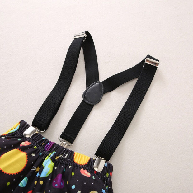 Planetary Pattern One Year Old Print Onesie & Elastic Shorts Short Sleeve with Bow Tie & Braces - Image 4