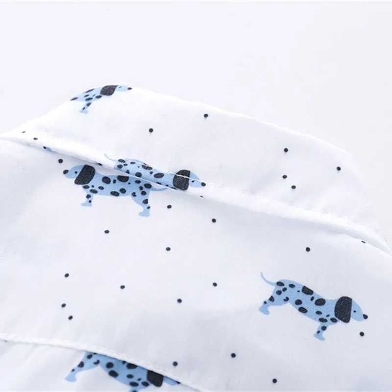 Baby Boy's Polka Dot Collar Shirt Bodysuit Long Sleeve Animal Puppy Pattern and Corduroy Ribbon Pants - Image 4