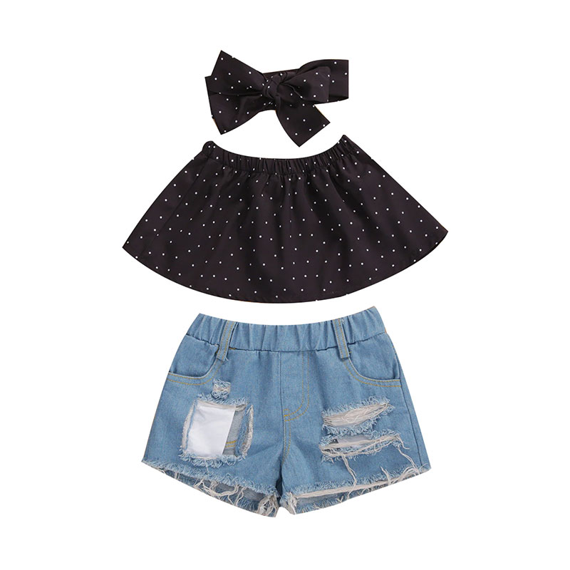 Polka Dot Crop Top & Denim Shorts Outfit - MyLoveHoney Baby Clothing