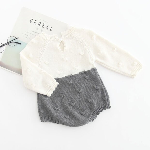 Long Sleeves Polka Dot Ribbon Knot Knitted Sweater Bodysuit - Image 2