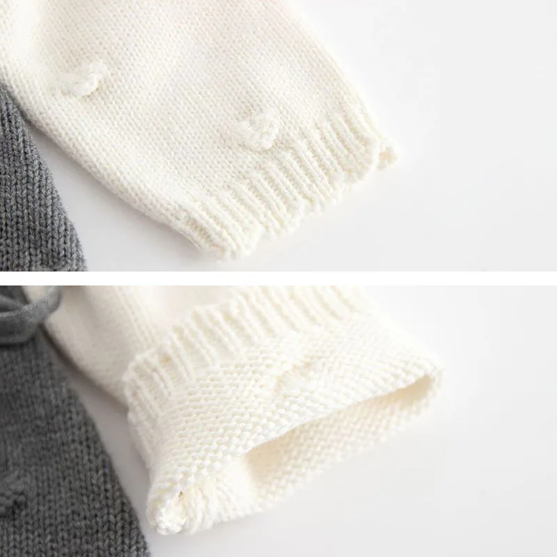 Long Sleeves Polka Dot Ribbon Knot Knitted Sweater Bodysuit - Image 4