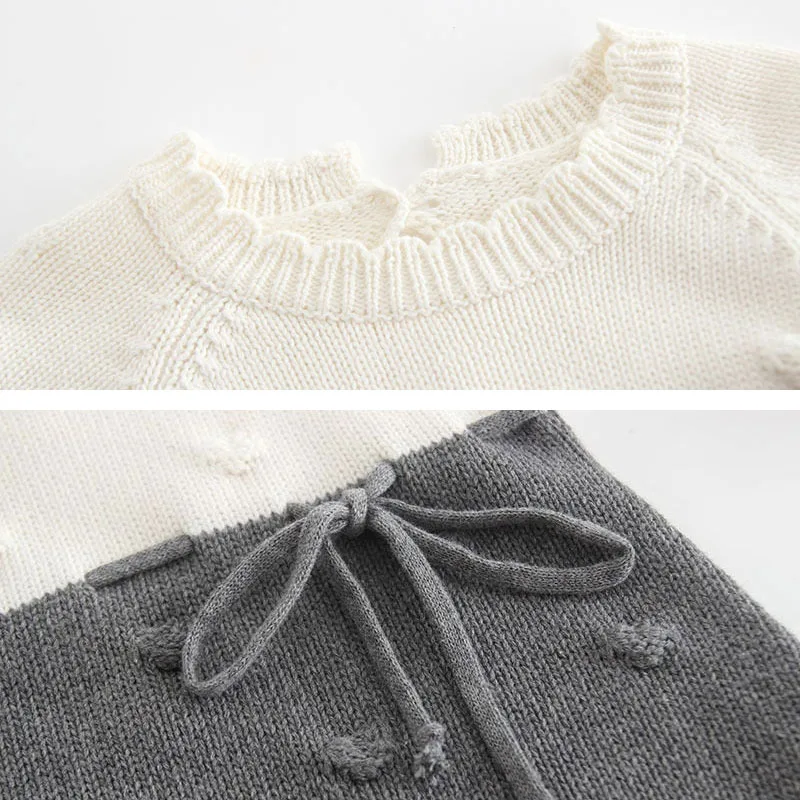 Long Sleeves Polka Dot Ribbon Knot Knitted Sweater Bodysuit - Image 3