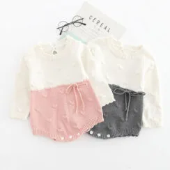 Long Sleeves Polka Dot Ribbon Knot Knitted Sweater Bodysuit