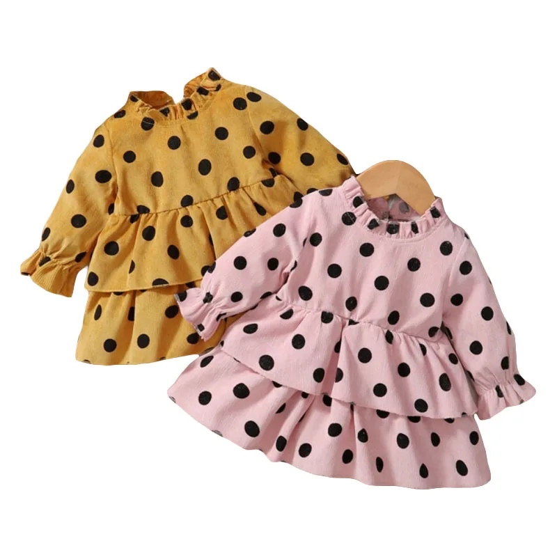 Polka Dot Pattern Dress Tiered Hemming Long Sleeve