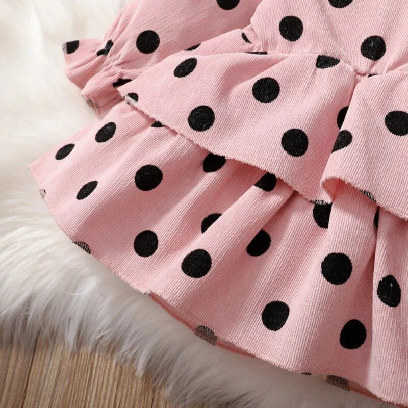 Polka Dot Pattern Dress Tiered Hemming Long Sleeve - Image 3