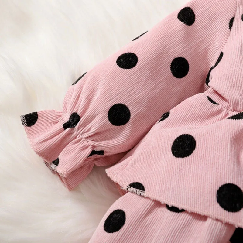 Polka Dot Pattern Dress Tiered Hemming Long Sleeve - Image 2