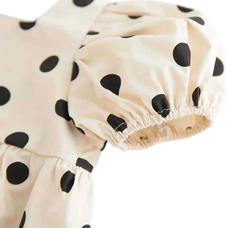 Black Polka Dot Loose Fit Romper Short Sleeve with Ribbon Headband - Image 5