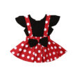 Baby Girl Polka Dot Suspender Ruffled Dress Ribbon, Solid Color T-Shirt Sleeveless 2 pcs Outfit
