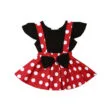 Baby Girl Polka Dot Suspender Ruffled Dress Ribbon, Solid Color T-Shirt Sleeveless 2 pcs Outfit