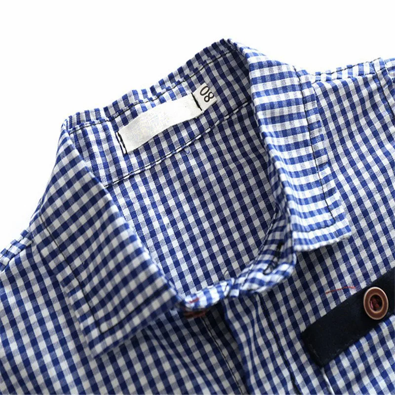 Baby Boys Check Folded Collar One Piece Short Sleeve Romper - Image 2