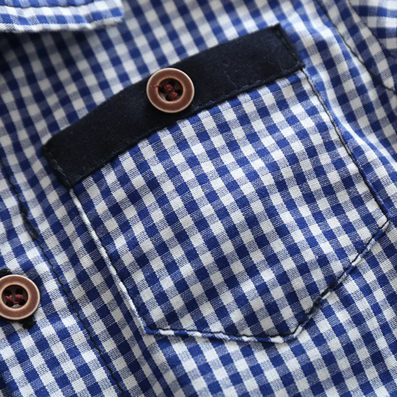 Baby Boys Check Folded Collar One Piece Short Sleeve Romper - Image 3