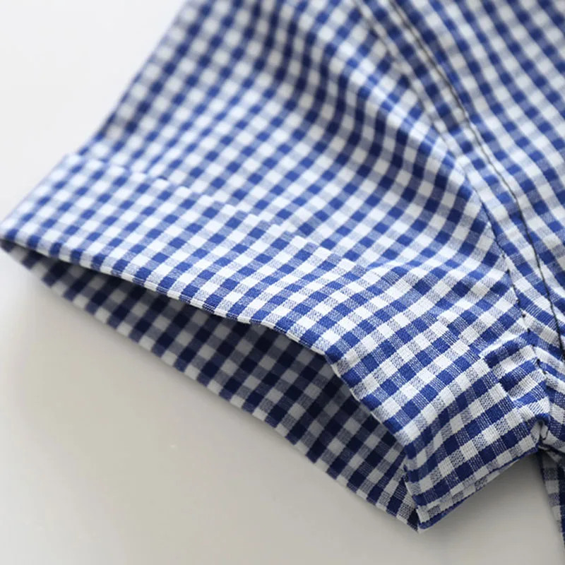 Baby Boys Check Folded Collar One Piece Short Sleeve Romper - Image 5