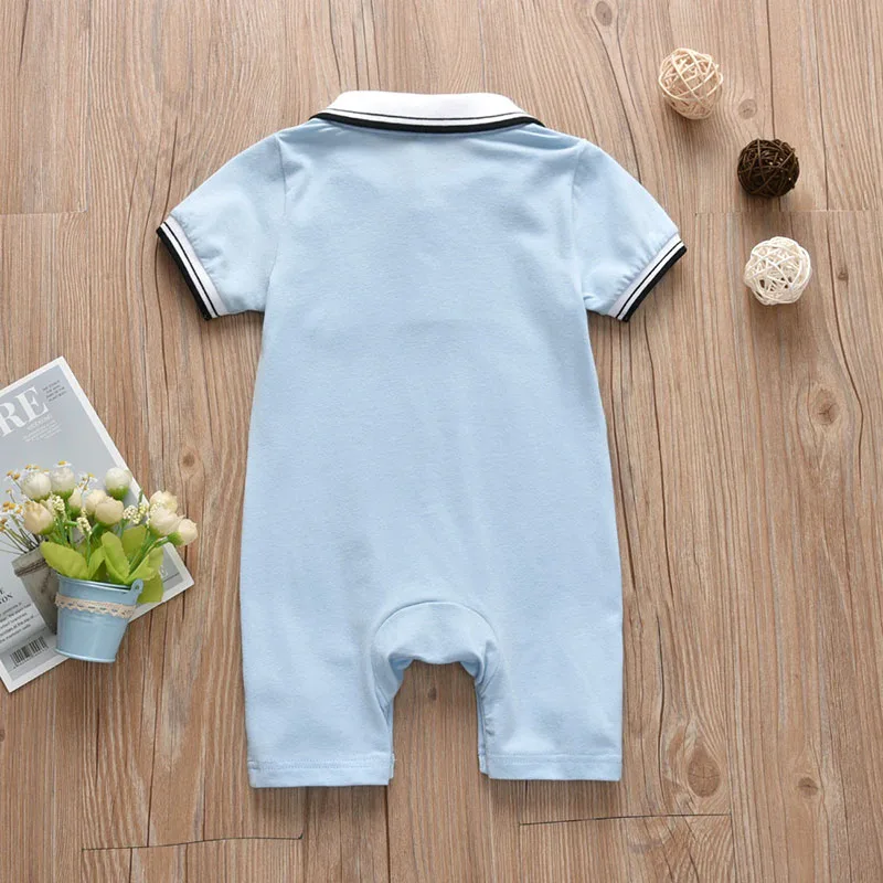Baby Boy Solid Polo Collar Romper Short Sleeve - Image 2