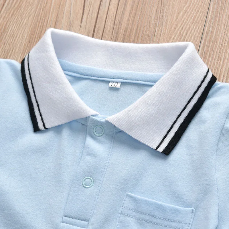 Baby Boy Solid Polo Collar Romper Short Sleeve - Image 3