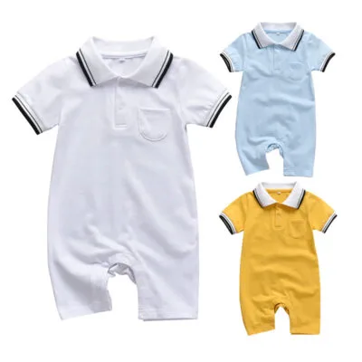 Baby Boy Solid Polo Collar Romper Short Sleeve