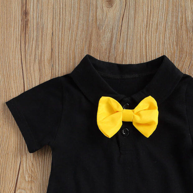 Black Polo Onesie & Red Shorts with Bow Tie & Braces Short Sleeve - Image 3