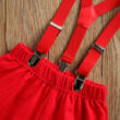 Baby Black Polo Onesie & Red Suspenders Outfit