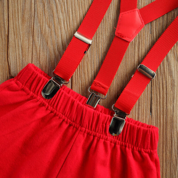 Baby Black Polo Onesie & Red Suspenders Outfit