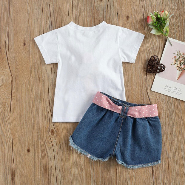 Pom Pom Ice Cream T-Shirt & Ripped Denim Shorts Short Sleeve Outfit - Image 2