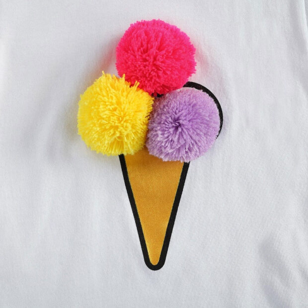 Pom Pom Ice Cream T-Shirt & Ripped Denim Shorts Short Sleeve Outfit - Image 4